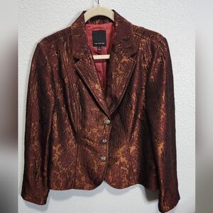Y2K The Limited Blazer Smoking Jacket Jacquard Brocade Floral Metallic Maroon 12